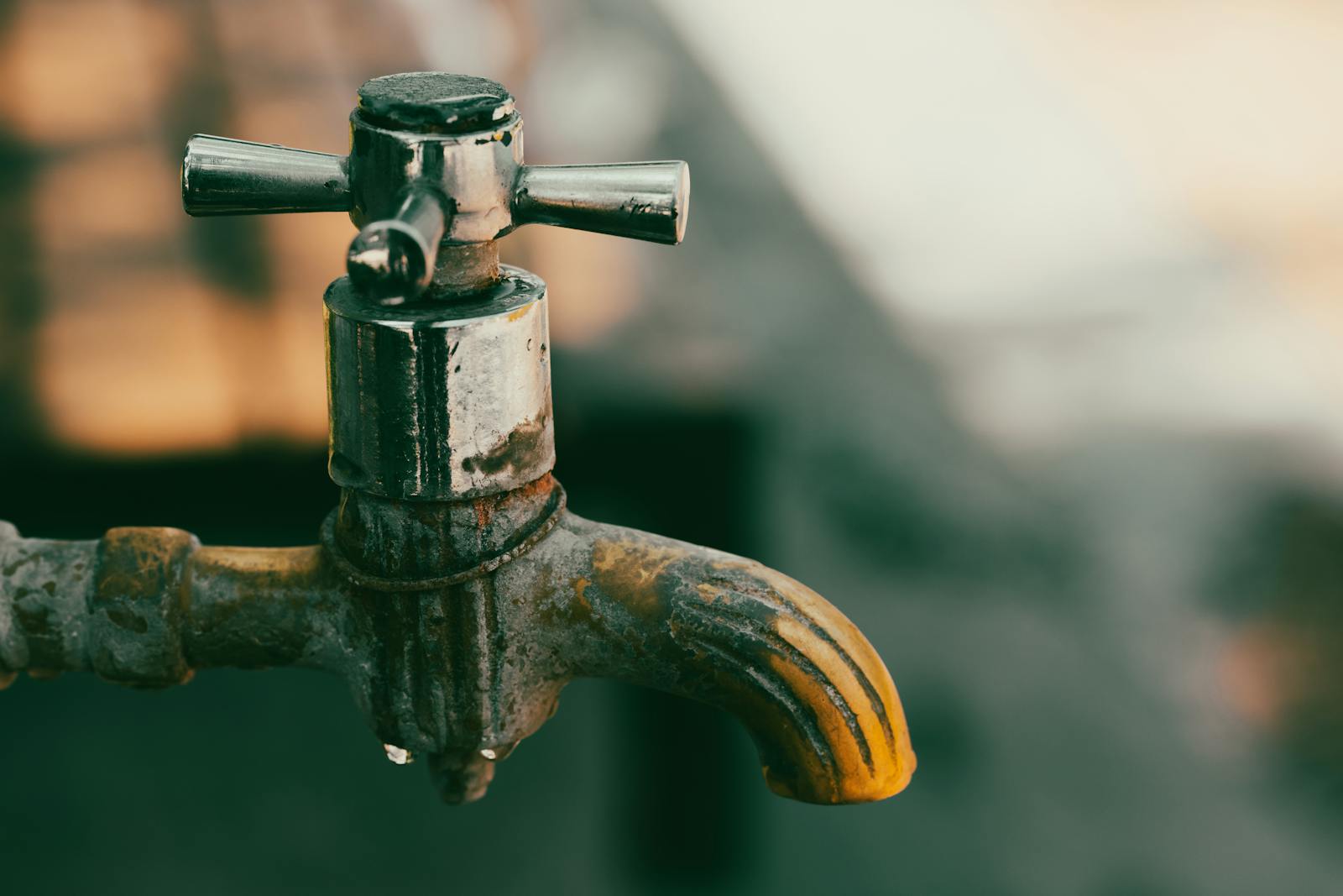 Verkalkter, korrodierter Wasserhahn als Folge belasteten Wassers